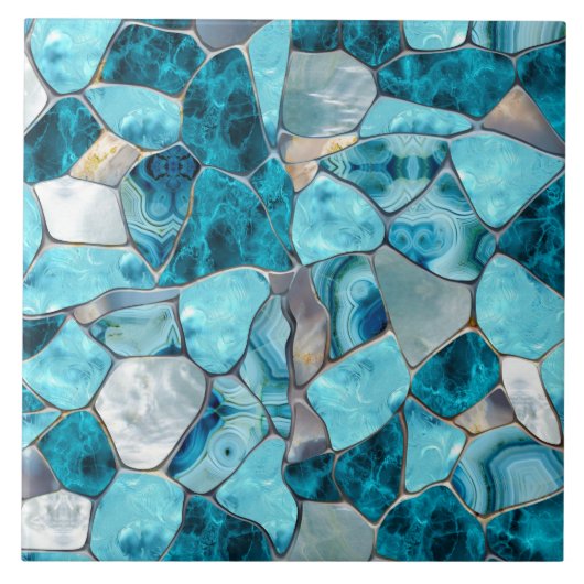 Blauwe abstracte gemstone-cellen tegeltje (Voorkant)