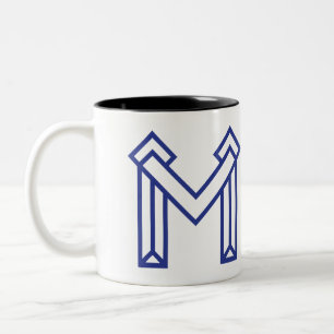 Blauwe Abstracte Geometrische M Tweekleurige Koffiemok