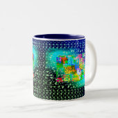 Blauwe Abstracte geometrische sterren, helder groe Tweekleurige Koffiemok (Voorkant rechts)