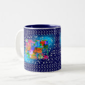 Blauwe Abstracte geometrische sterren, helder Tweekleurige Koffiemok (Voorkant links)