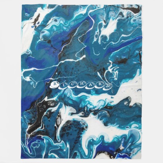 Blauwe Abstracte Gepersonaliseerde Fleece Worpdeke Deken (Voorkant)