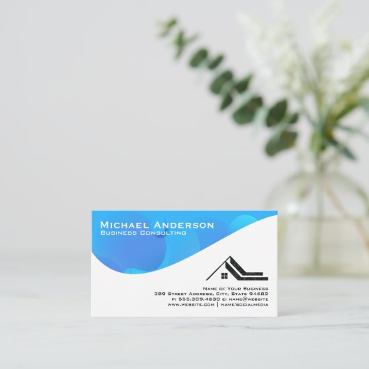 Blauwe Abstracte Golf | Vastgoedlogo Visitekaartje (Staand voorkant)