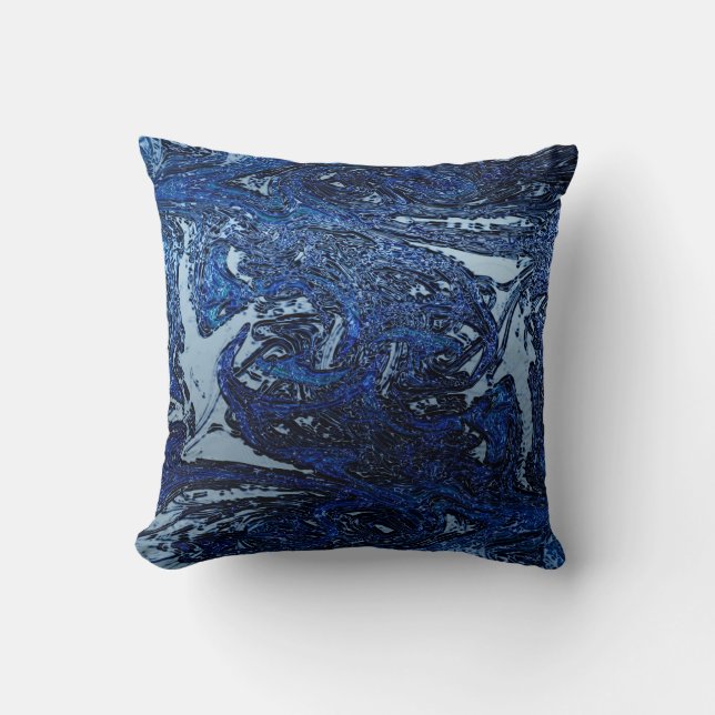 Blauwe Abstracte Golfslag Koele Stedelijke Kunst Kussen (Voorkant)