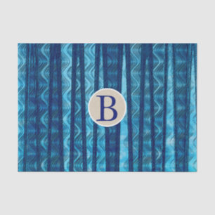 Blauwe Abstracte Golven Vintage Strand Monogram In Tissuepapier
