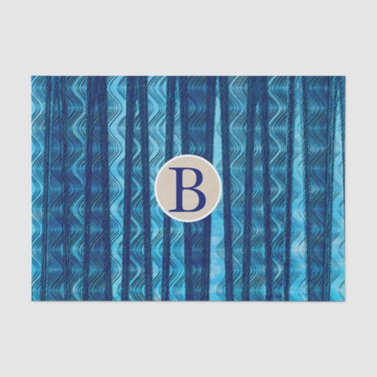 Blauwe Abstracte Golven Vintage Strand Monogram In Tissuepapier (Voorkant)