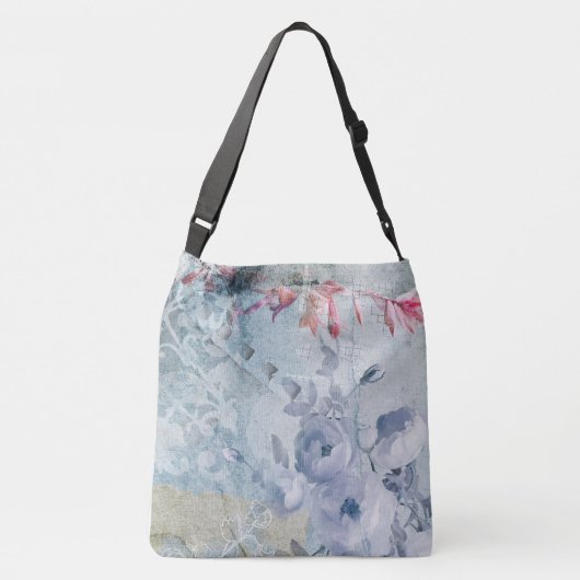 Blauwe Abstracte inkool van Floral Crossbody Tas (Achterkant)