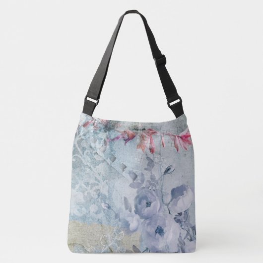 Blauwe Abstracte inkool van Floral Crossbody Tas (Voorkant)