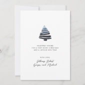 Blauwe Abstracte kerstboom met Scandi Feestdagenkaart (Achterkant)