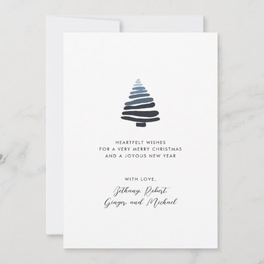 Blauwe Abstracte kerstboom met Scandi Feestdagenkaart (Achterkant)