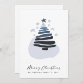 Blauwe Abstracte kerstboom met Scandi Feestdagenkaart (Voorkant / Achterkant)