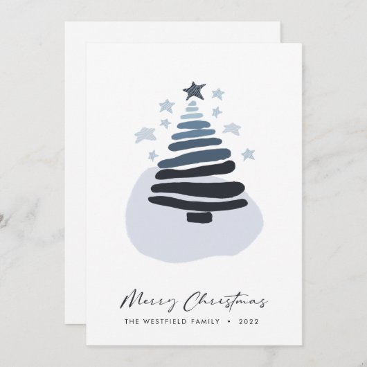 Blauwe Abstracte kerstboom met Scandi Feestdagenkaart (Voorkant / Achterkant)