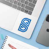 Blauwe Abstracte Letter S Geometrisch Monogram Sticker (Laptop met iPhone)