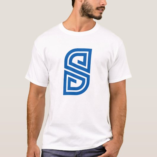 Blauwe Abstracte Letter S Geometrisch Monogram T-shirt (Voorkant)