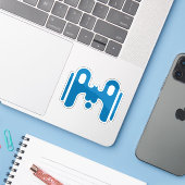 Blauwe Abstracte M Symmetrische Bogen und Mittlere Sticker (Laptop met iPhone)
