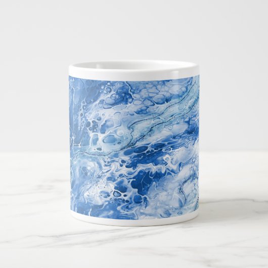 Blauwe Abstracte Marmeren Achtergrond Grote Koffiekop (Voorkant)