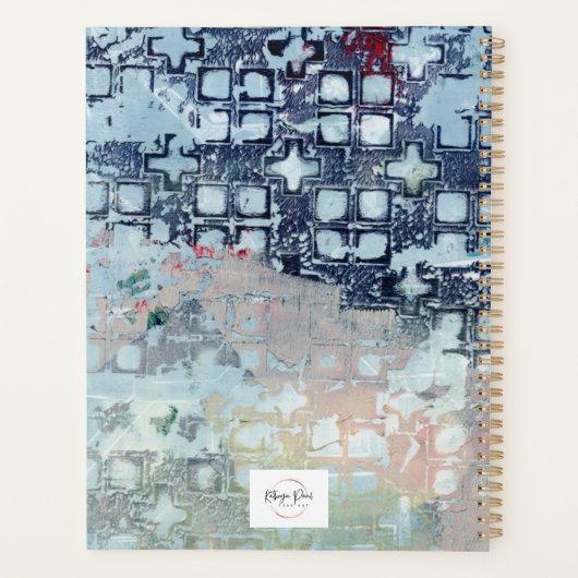 Blauwe abstracte moderne kunstplanner planner (Achterkant)