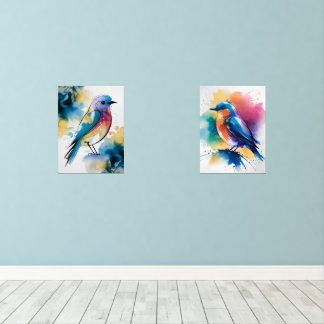 Blauwe Abstracte muurkunst, set van 2 Bluebirds