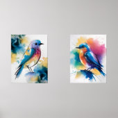 Blauwe Abstracte muurkunst, set van 2 Bluebirds (Voorkant)