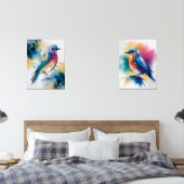 Blauwe Abstracte muurkunst, set van 2 Bluebirds (Slaapkamer)