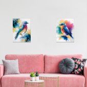 Blauwe Abstracte muurkunst, set van 2 Bluebirds (Woonkamer)