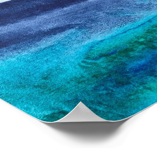 Blauwe abstracte Nautische Zee Ocean Art Waves Poster (Hoek)