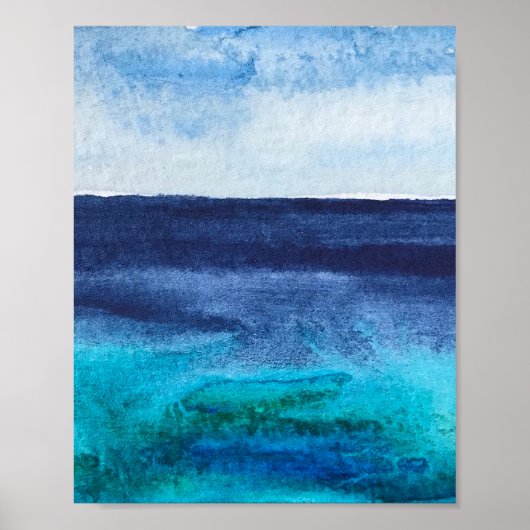 Blauwe abstracte Nautische Zee Ocean Art Waves Poster (Voorkant)