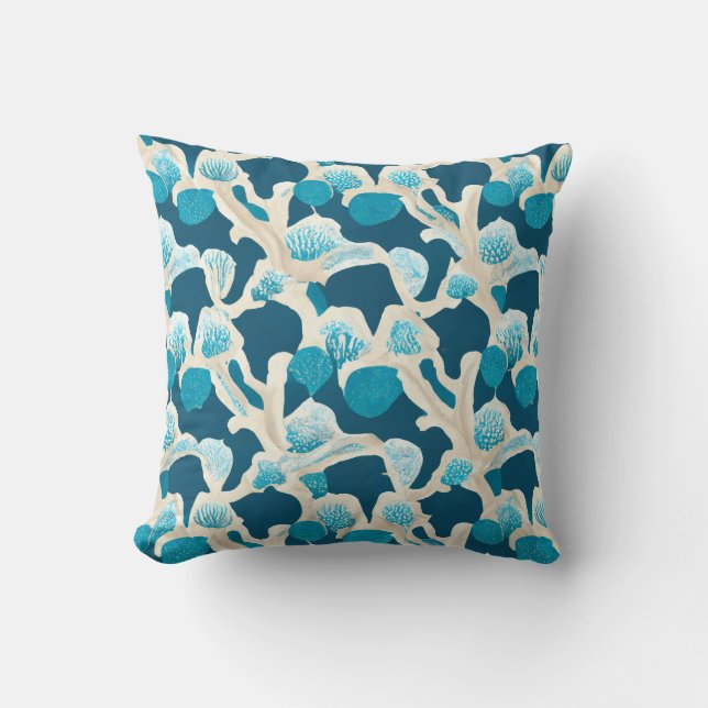 Blauwe Abstracte oceaanbodem | Kustpatroon Kussen (Voorkant)
