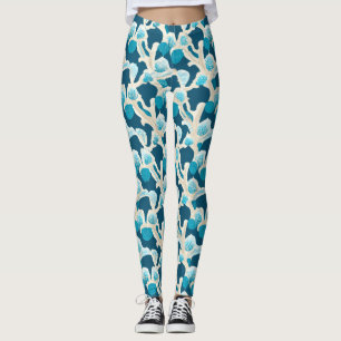 Blauwe Abstracte oceaanbodem   Kustpatroon Leggings