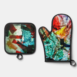 Blauwe abstracte pannenhouder en ovenhandschoen, H Ovenwant & Pannenlap Set