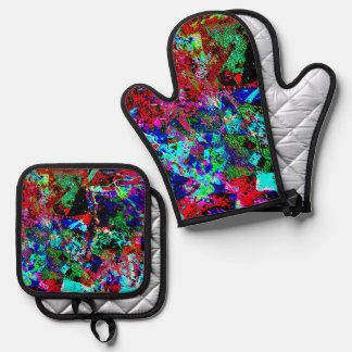 Blauwe abstracte pannenlap en ovenwant,Gelukkige b Ovenwant & Pannenlap Set