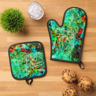 Blauwe abstracte pannenlap en ovenwant,Gelukkige b Ovenwant & Pannenlap Set