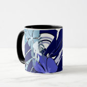 Blauwe Abstracte Rasterbloem — Krachtige Abstracte Mok (Voorkant links)