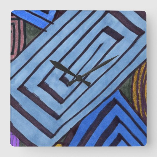 Blauwe abstracte rechthoekige Egyptische spiraalku Vierkante Klok (Voorkant)