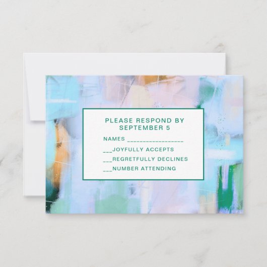 Blauwe Abstracte RSVP Kaart Boho Kleurrijk (Voorkant)