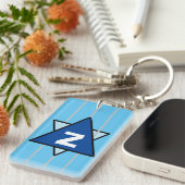 Blauwe Abstracte Ster Monogram Sleutelhanger (Voorkant Rechts)