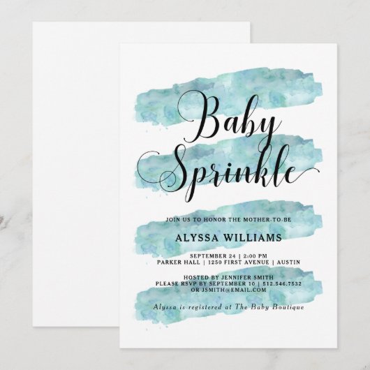 Blauwe Abstracte strepen | Waterverf Baby-strooi Kaart (Voorkant / Achterkant)