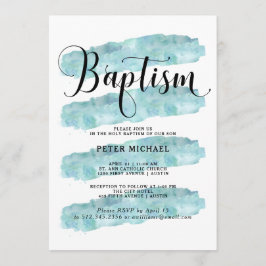 Blauwe Abstracte strepen | Waterverf Baptisme Kaart