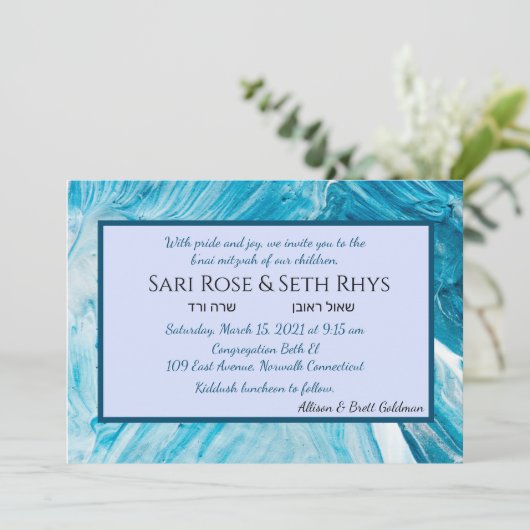 Blauwe Abstracte uitnodiging voor verf (Staand voorkant)