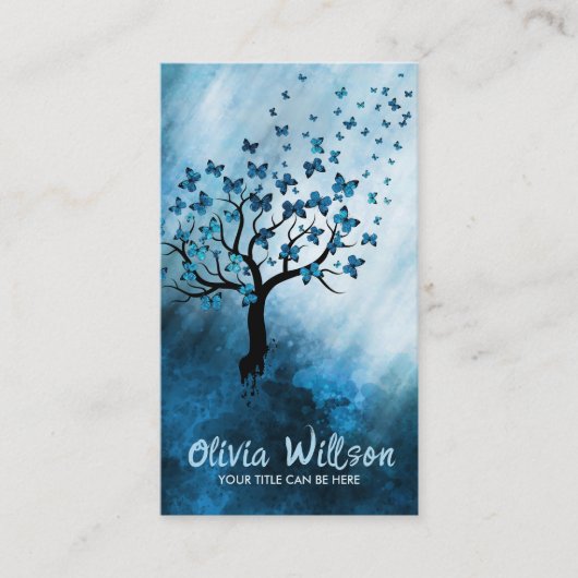 Blauwe Abstracte vlinderboom Visitekaartje (Voorkant)