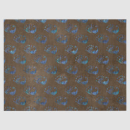 Blauwe Abstracte voetzoekers op bruine ontkoppelin Tissuepapier