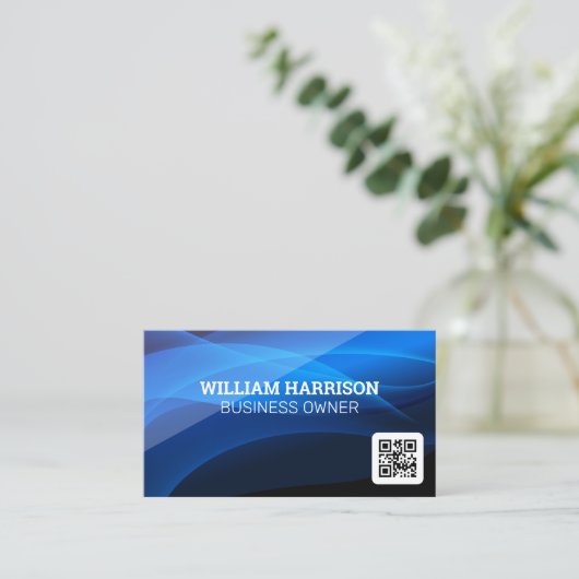Blauwe Abstracte vormen | Visitekaartje QR-code (Staand voorkant)