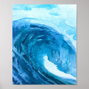 Blauwe abstracte vun Waterverf Art Waves Unieke Poster