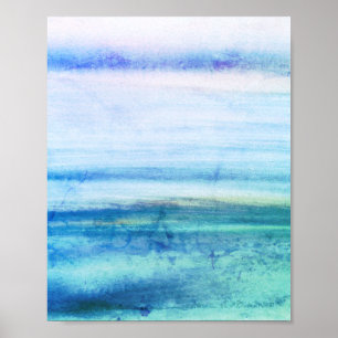 Blauwe abstracte vun Waterverf Art Waves Unieke Poster
