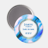 Blauwe Abstracte W/ Gold Cirkel Birthday Hartelijk Magneet (Voorkant / Achterkant)