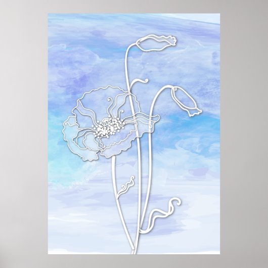 Blauwe Abstracte Waterverf en papavers Poster (Voorkant)