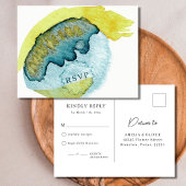 Blauwe Abstracte Waterverf Kunst Unieke Bruiloft R Briefkaart