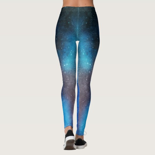 Blauwe abstracte waterverf leggings (Achterkant)