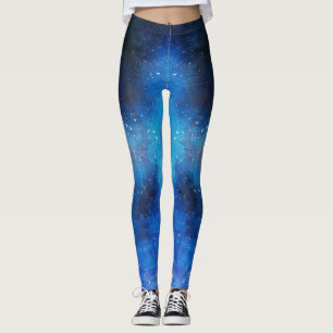 Blauwe abstracte waterverf leggings