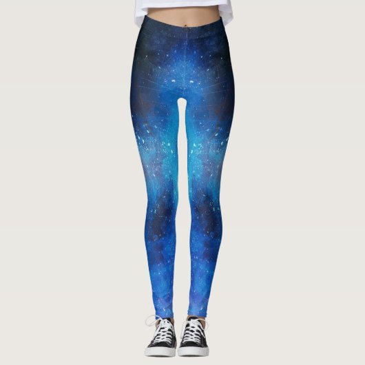Blauwe abstracte waterverf leggings (Voorkant)
