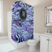 Blauwe Abstracte Waterverf monogram aangepast Douchegordijn (In situ)